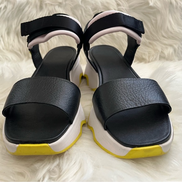 Sorel Kinetic Impact Y-Strap High Wedge Sandals Women's Sz 9.5 Green & Black - Picture 9 of 13